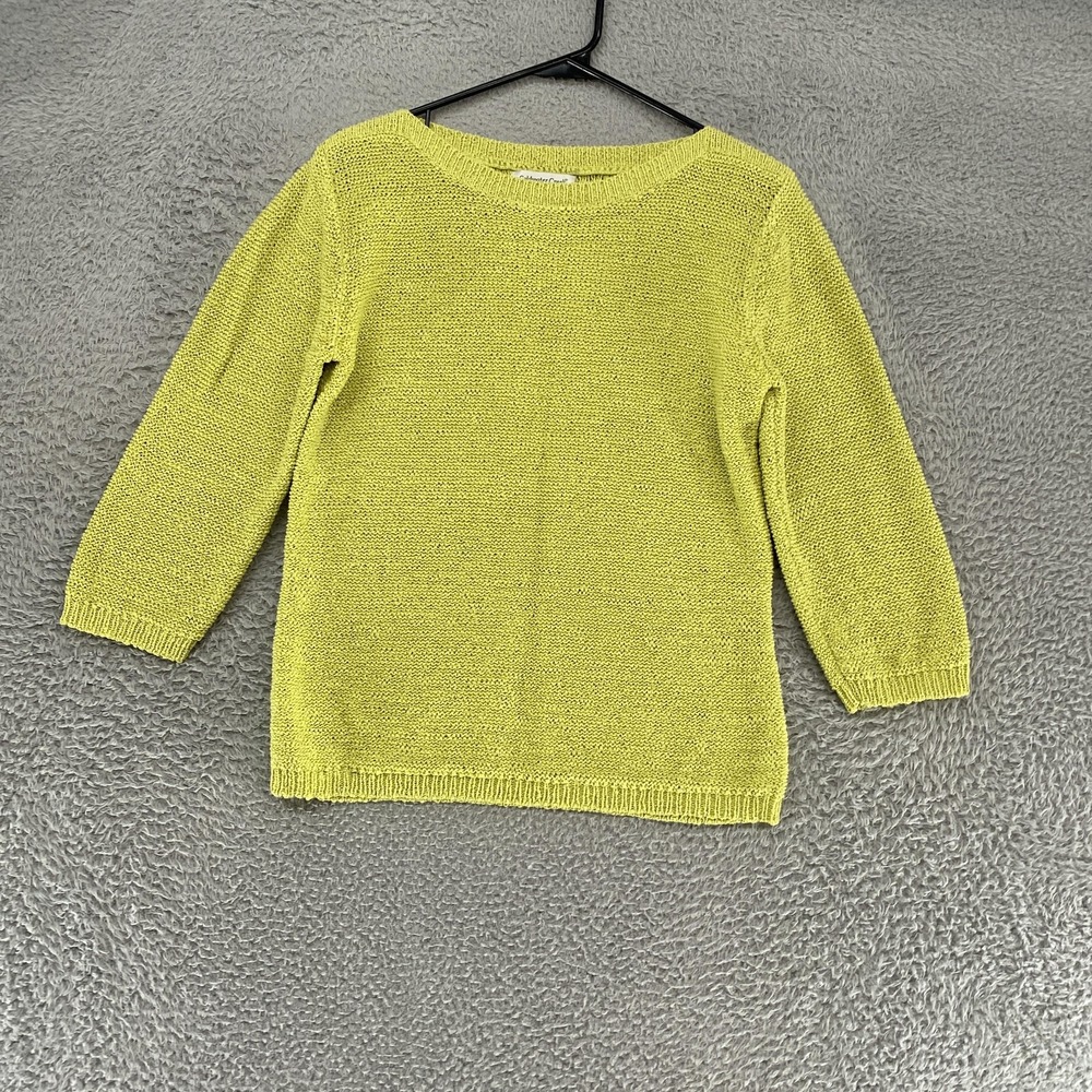 Coldwater Creek Sweater Womens Small Chartreuse Boat Neck 3/4 Sleeve Knit